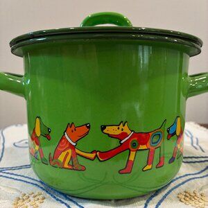 Enamel dog-themed cannister from Europe